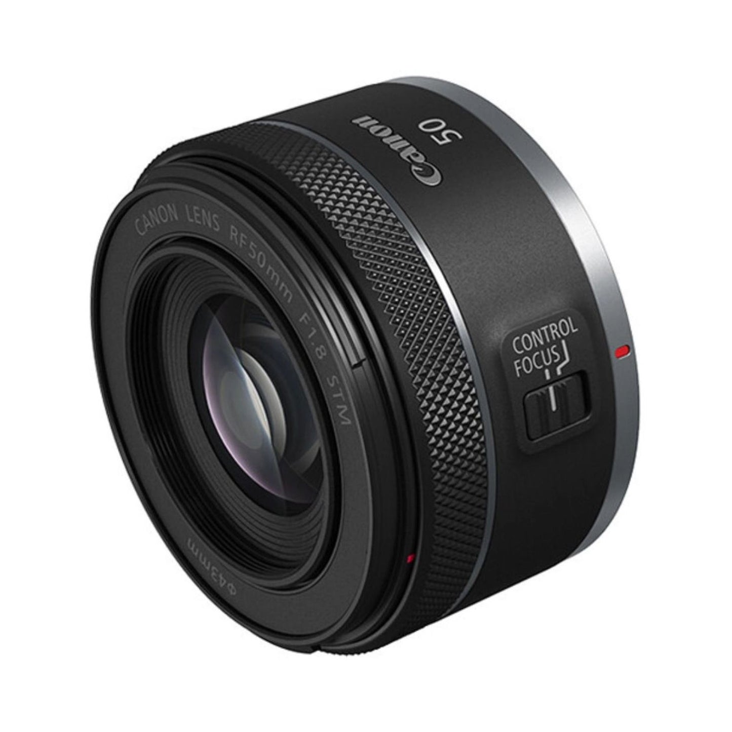 RF 50mm f/1.8 STM lens, side profile with Control Focus switch