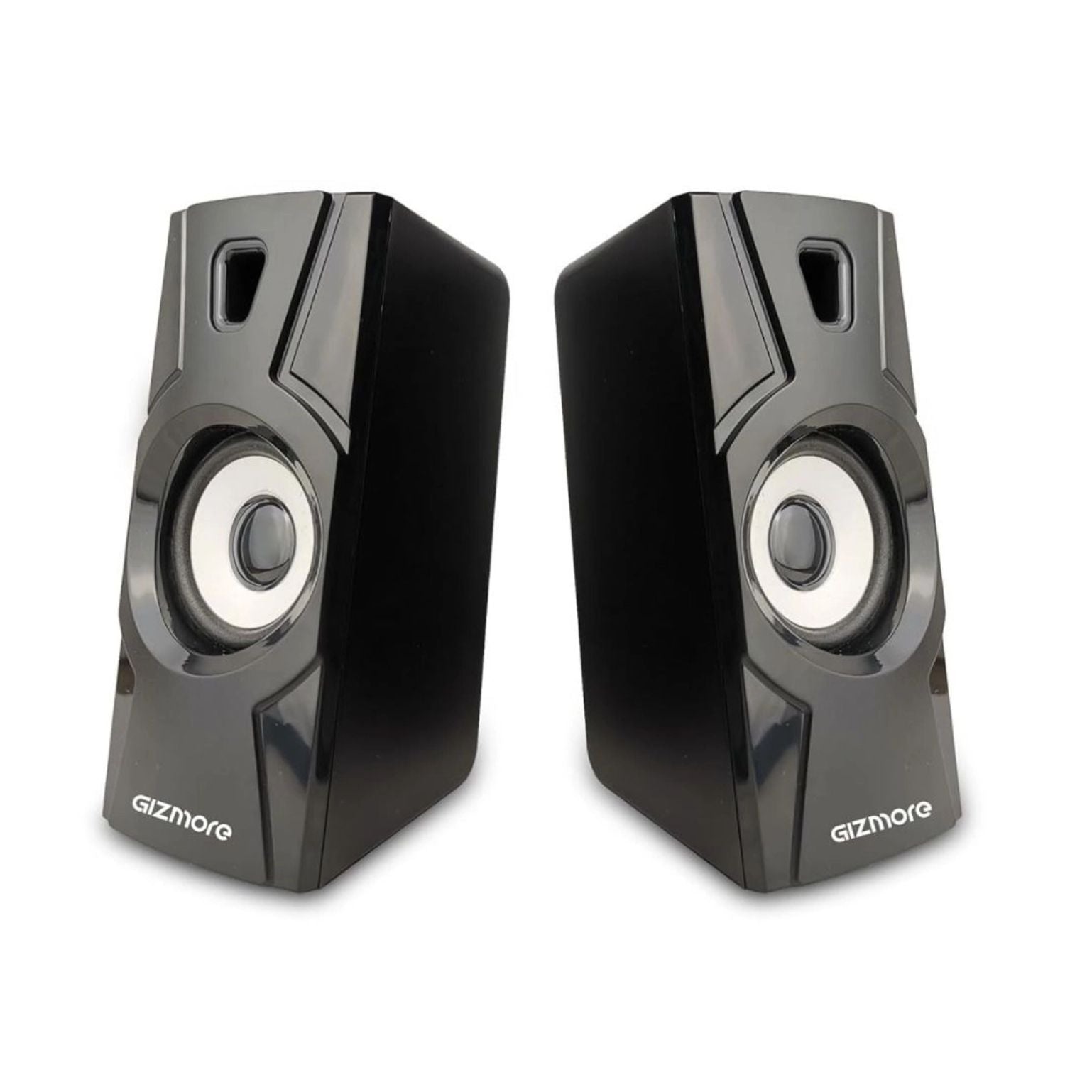 10W dual USB PC speakers in black and gray, with front circular drivers