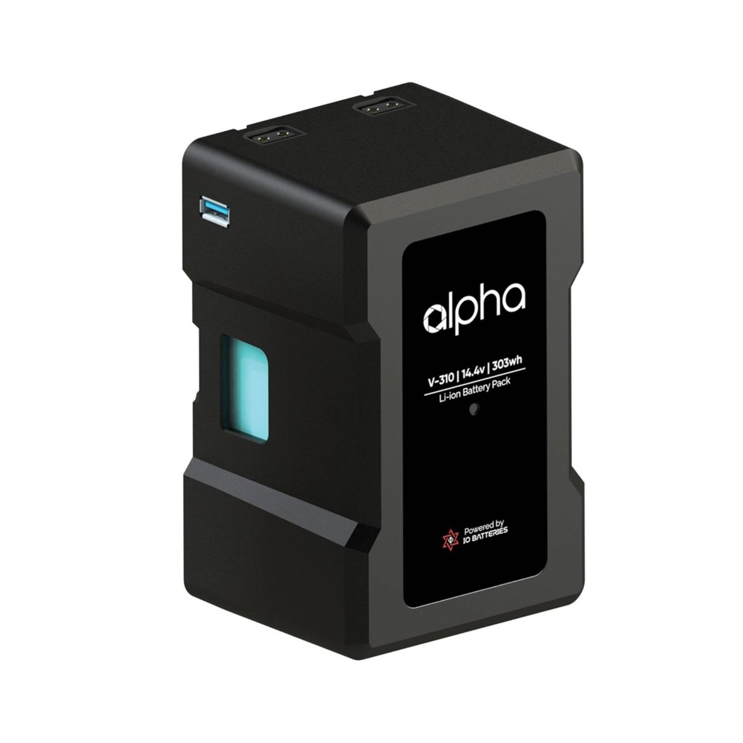 IO Batteries ALPHA V310 V-mount battery, black with blue indicator ports