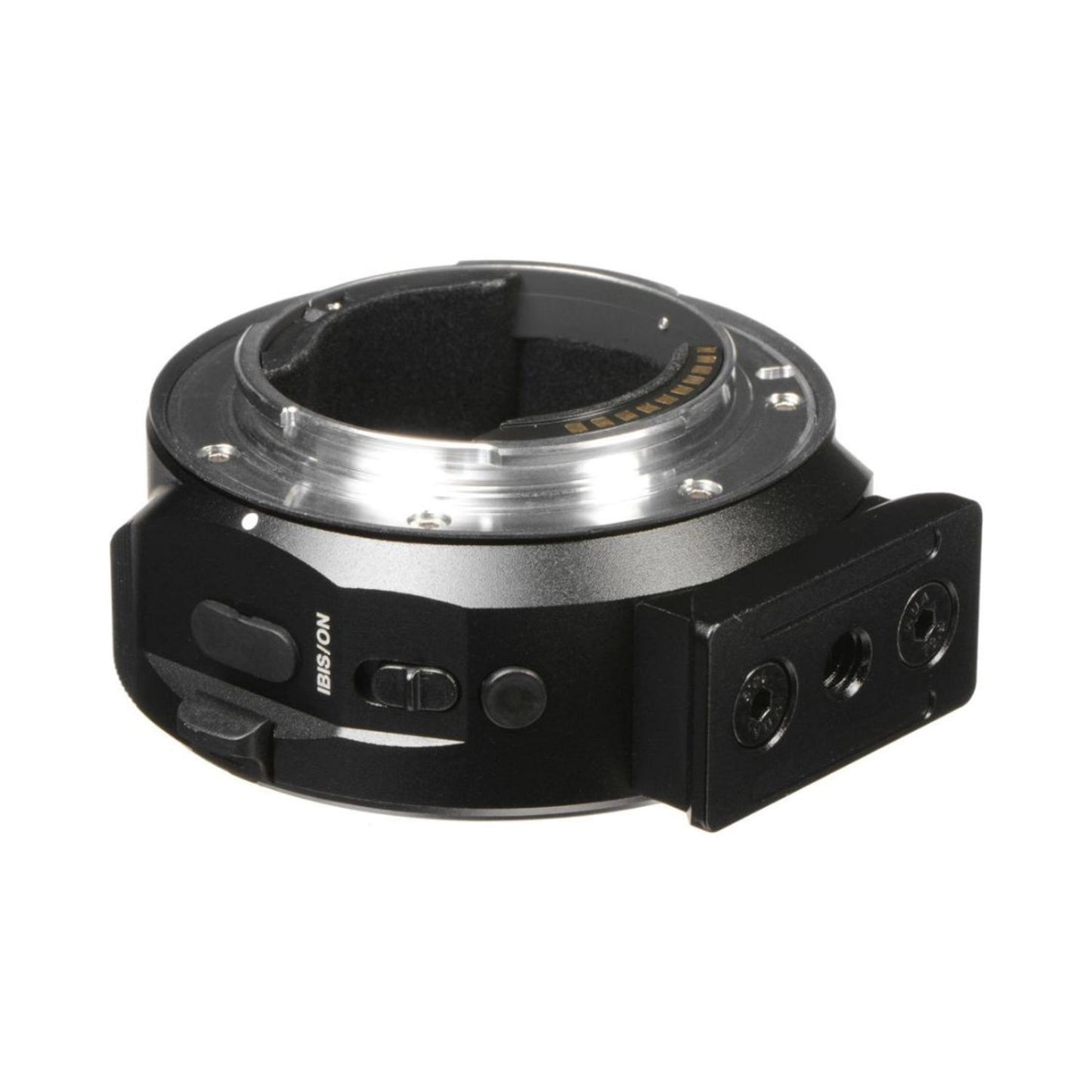 Canon EF/EF-S to Sony E smart lens adapter, side view with metal mounting ring