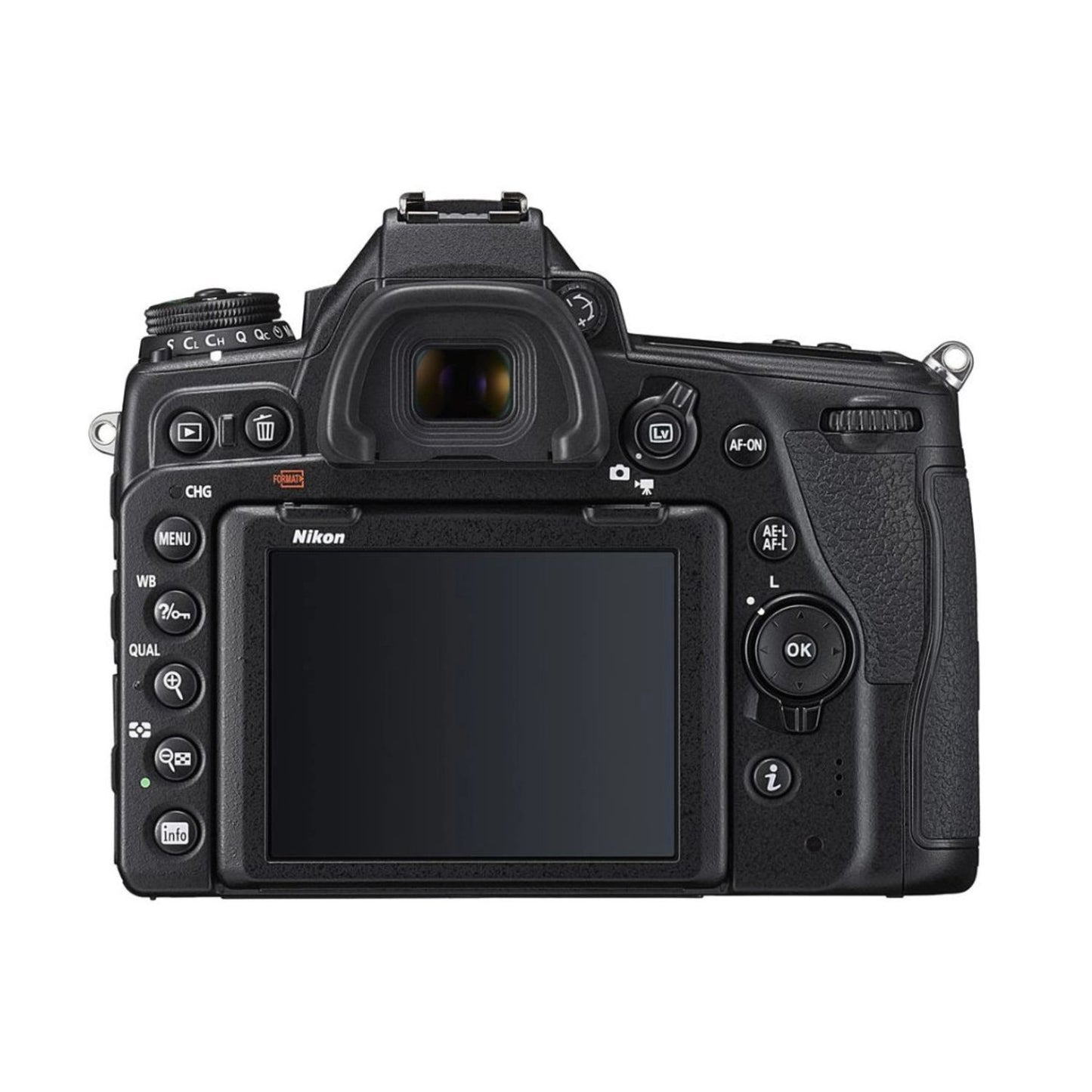 Nikon D780 DSLR camera back view, LCD screen and rear control buttons