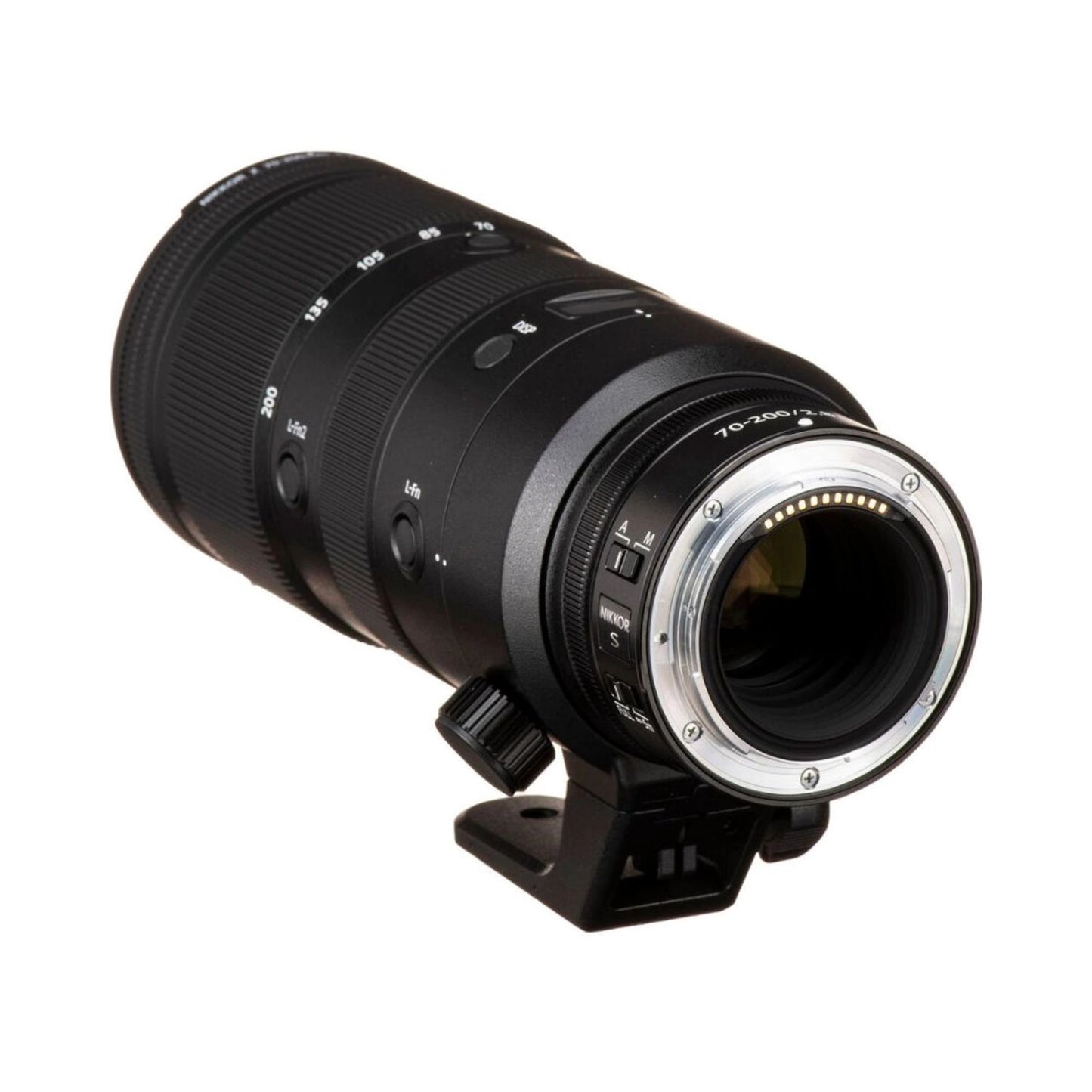 Nikon 70-200mm f/2.8 VR S lens, front glass and lens mount with tripod foot