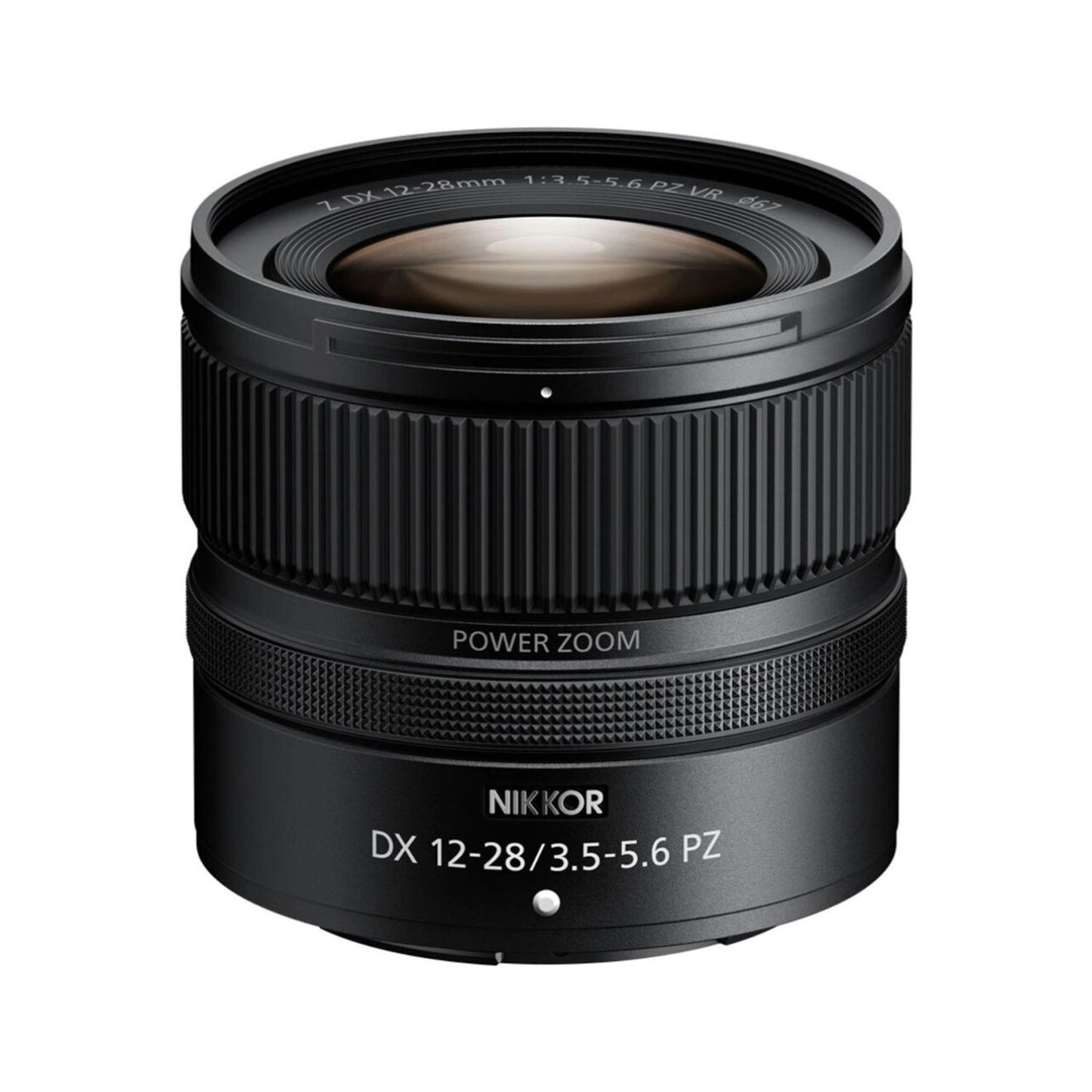 NIKKOR DX 12-28mm PZ VR power zoom lens, front element close-up