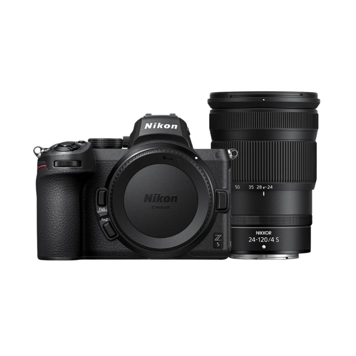 Nikon Z5 mirrorless camera with 24-120mm f/4 S lens, front view
