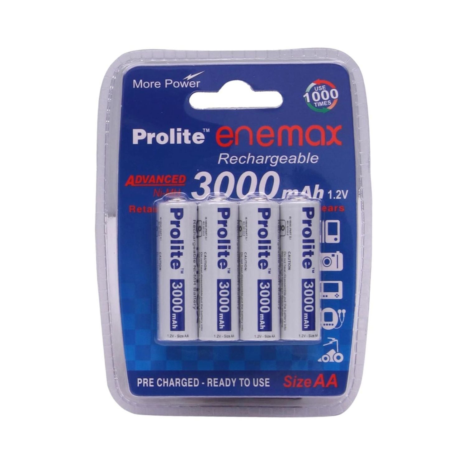 Prolite Enemax AA NiMH rechargeable battery pack of 4, 3000mAh, 1.2V
