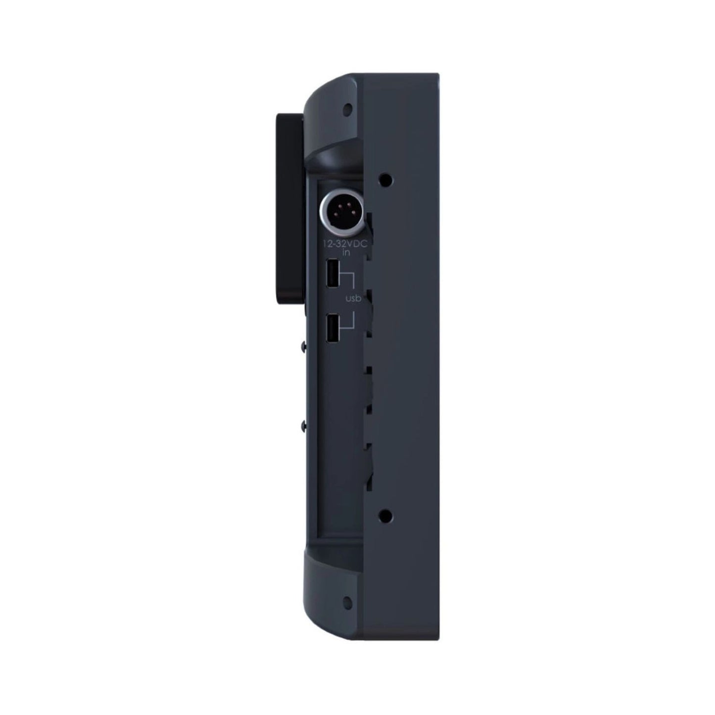 Production monitor side panel with DC power and connector ports