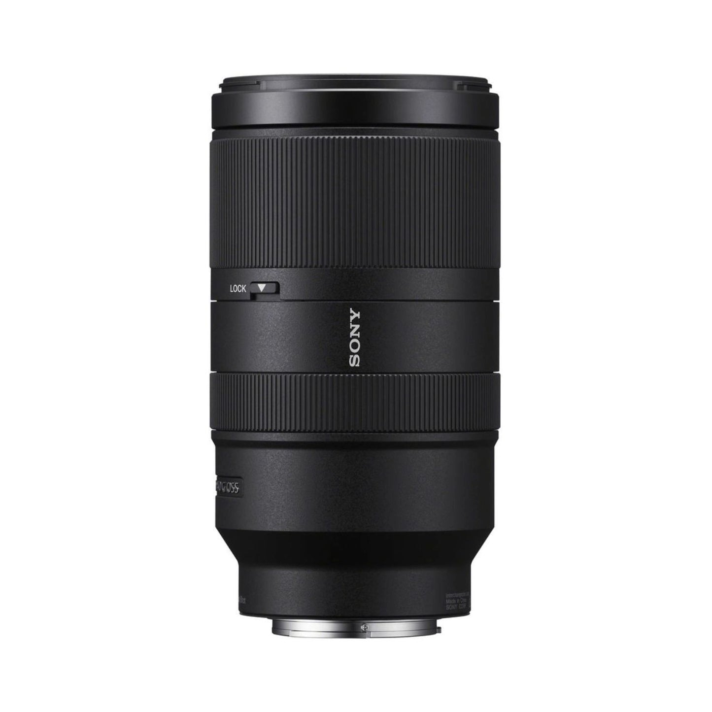 70-350mm G OSS telephoto lens side view with LOCK slider and distance scale