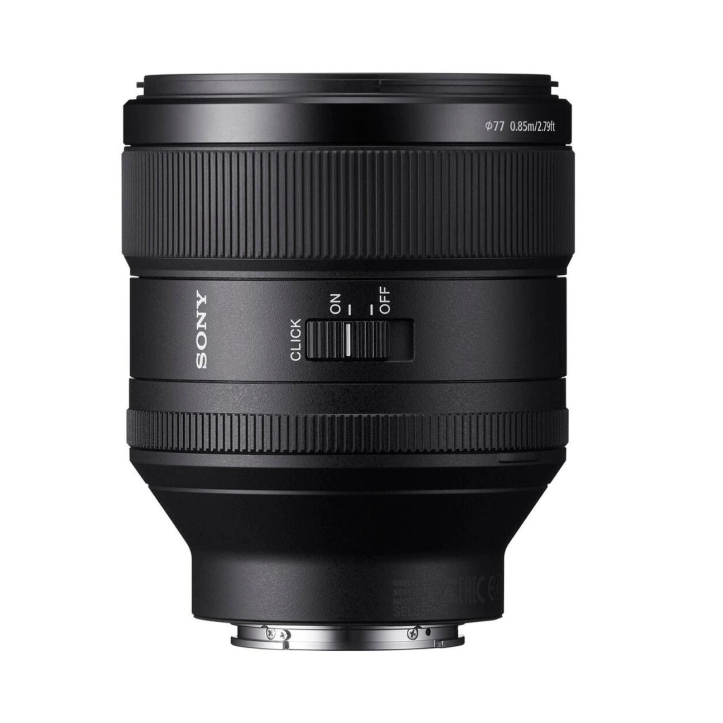 FE 85mm f/1.4 GM lens, rear side with switch and E-mount contacts