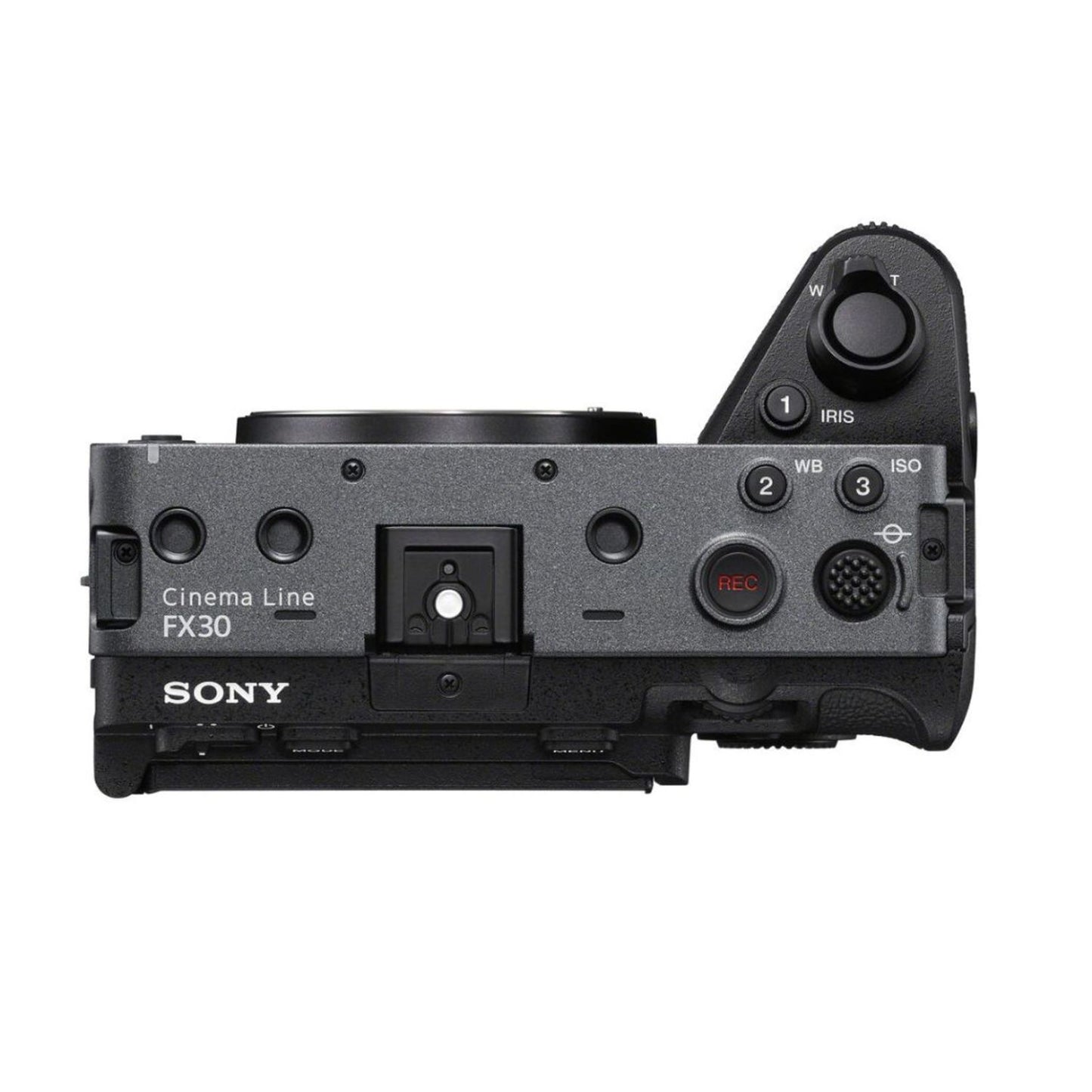Sony FX30 Digital Cinema Camera – Seitenansicht mit Cinema Line FX30 Aufdruck und REC