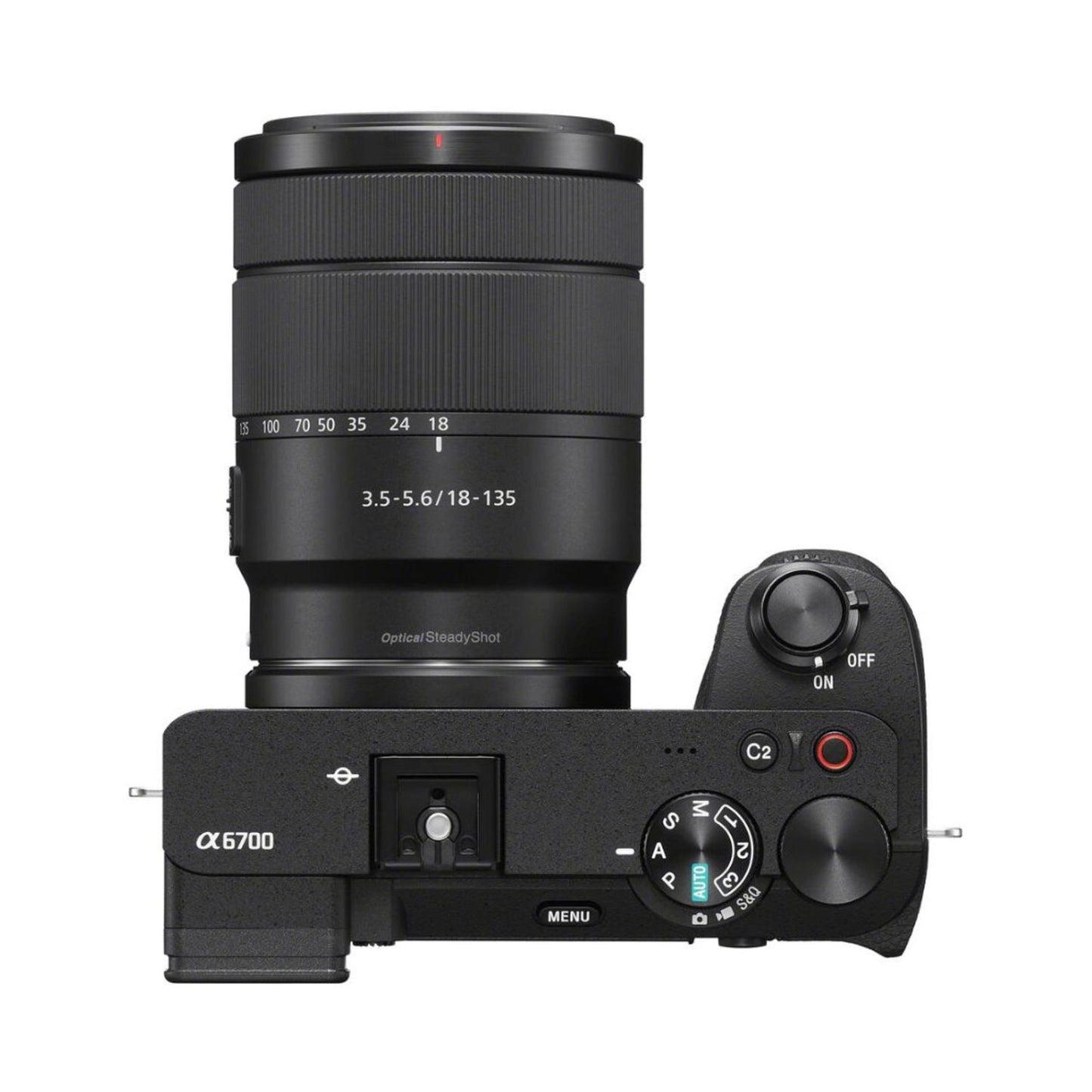 Sony a6700 with 18-135mm lens, top controls and dials, black