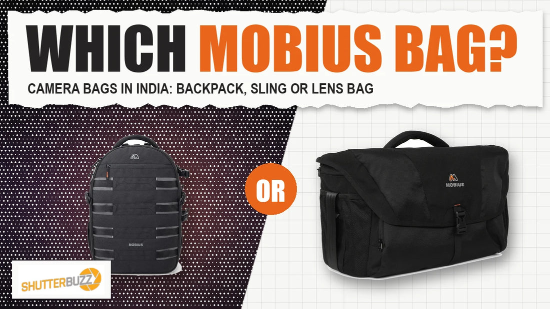 Mobius Eye Q Pro backpack and Headline shoulder bag under the headline Which Mobius Bag