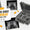 Open hard case with two camera bodies, lenses and a flash among wedding decor photos, label reading Wedding Shoot Kit Checklist