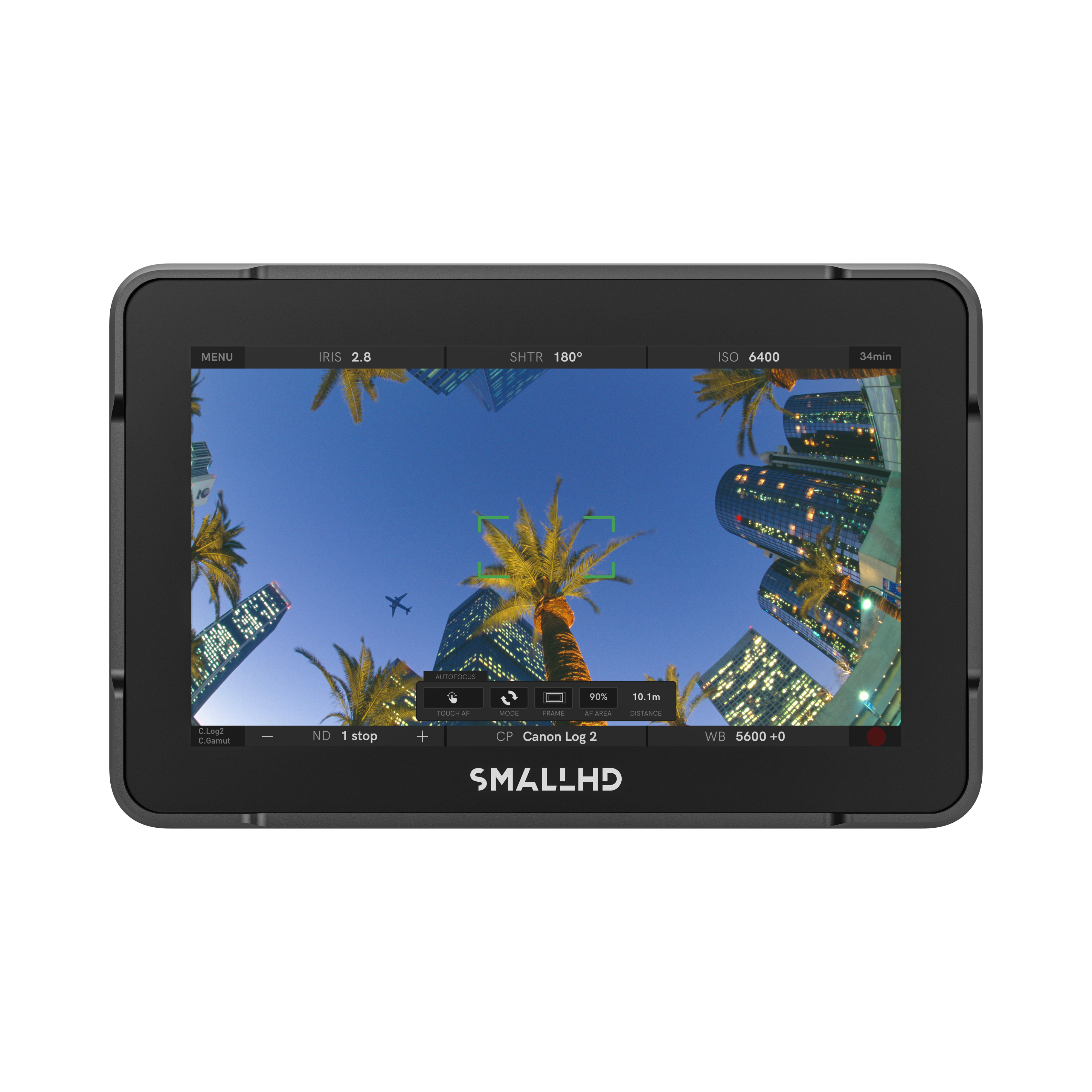 SmallHD Focus 504 touchscreen on-camera monitor, front view with camera image displayed