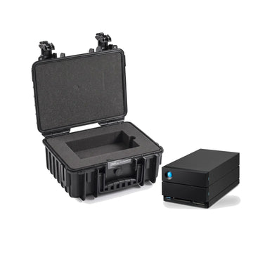 B&W Type 3000 hard case with laser-cut foam, shown beside the LaCie 2big Dock