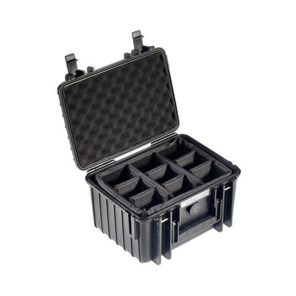 B&W 4000 Case open lid showing foam-lined compartments and inserts