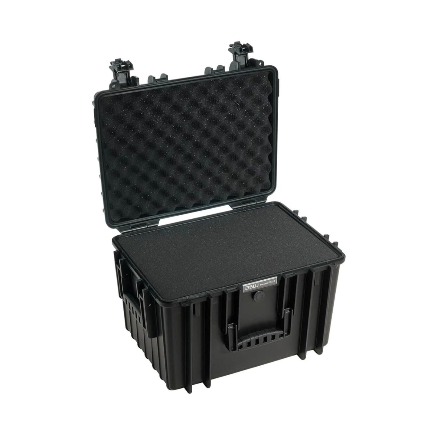 B&W 5500 case open with foam-lined lid and base compartments