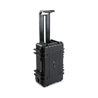 B&W 6600 Case with carry handle and side latches, closed black protective shell.