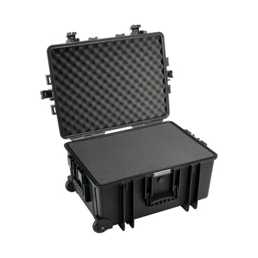 B&W 6800 case open view with textured lid foam and black base, hinged protective cover