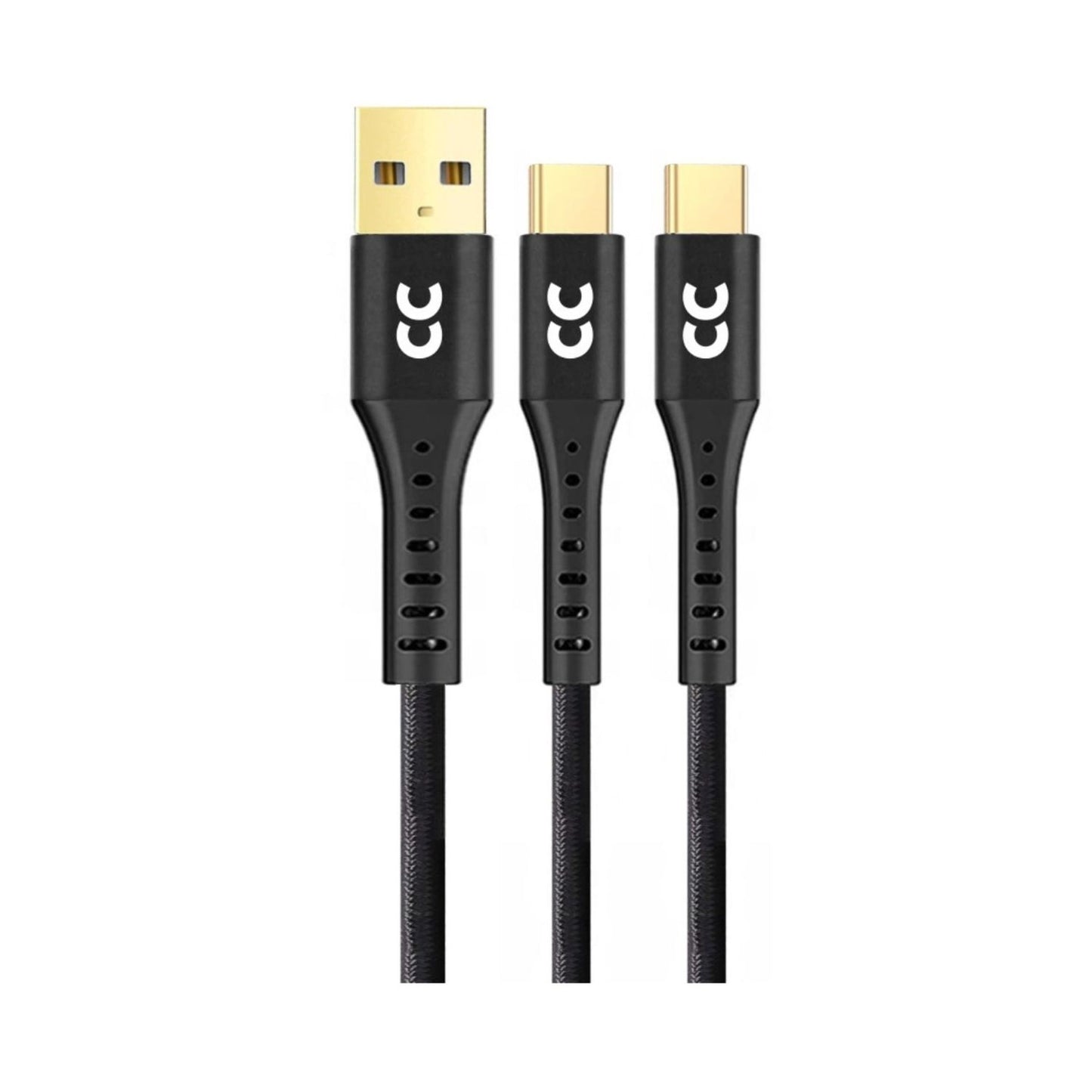 Black braided USB-A to USB-C cable, gold connectors (1.2 m)