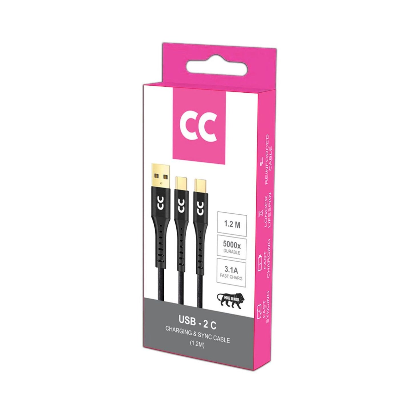CC USB-A to USB-C charging & sync cable box, 1.2 m cable bundle