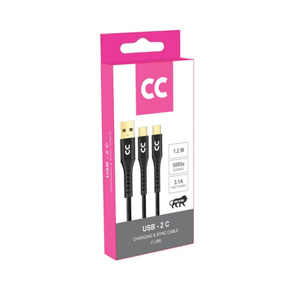 CC retail box showing USB-2 C charging & sync cable, 1.2 m, 3.1A