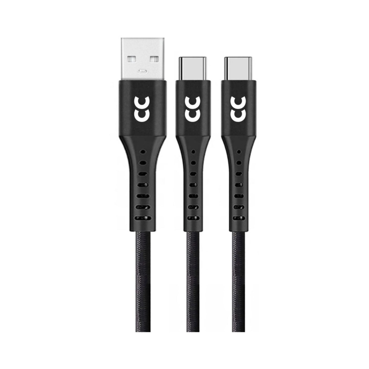 USB-A to USB-C charging & sync cable, 1.2 m; braided black cord, silver connectors