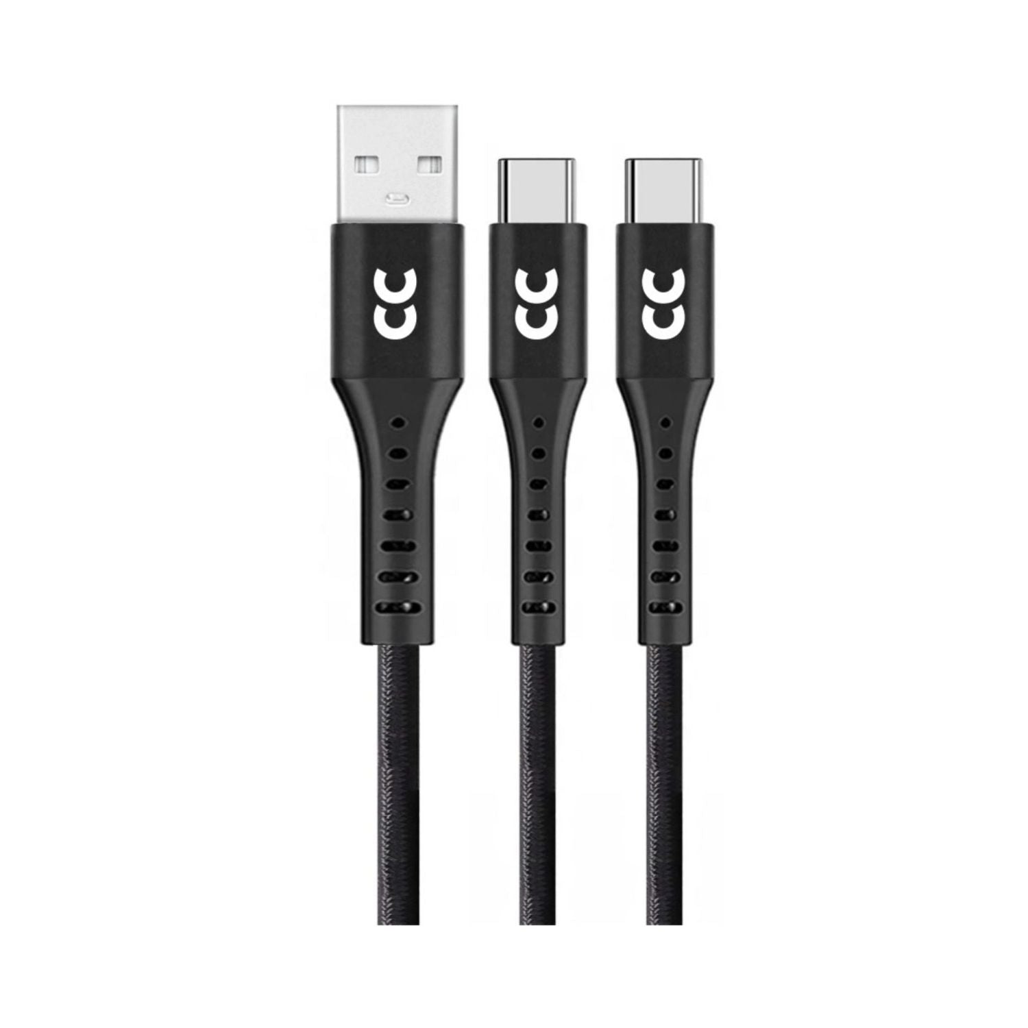 USB-A to USB-C charging & sync cable, 1.2 m; braided black cord, silver connectors