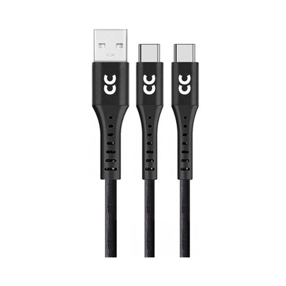 USB-A to USB-C charging & sync cable, 1.2 m; braided black cord, silver connectors