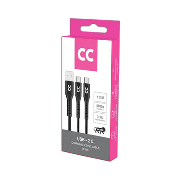 USB-2C charging & syncing cable retail box, 1.2 m; fast charge and sync cable set