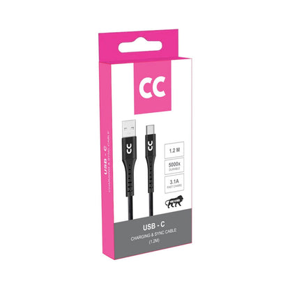 USB-C Charging & Sync Kabelbox, 1,2 m, schwarze Kabel mit USB-A und USB-C