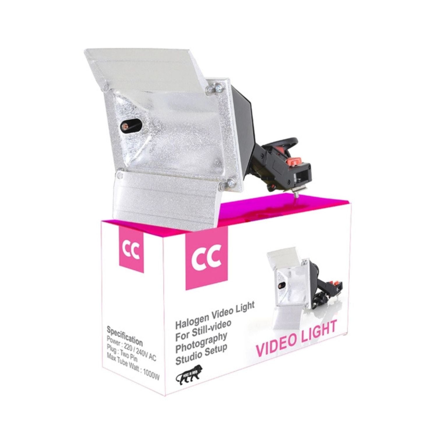 Video light sun gun with silver reflective housing and adjustable barn doors