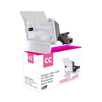 Video light sun gun with silver reflective housing and adjustable barn doors