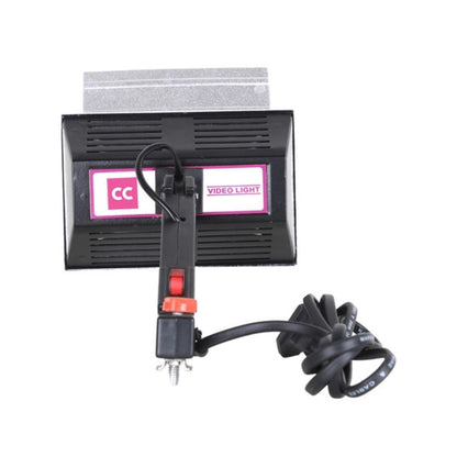 Video light sun gun front view with vented black body, power cord, and switch