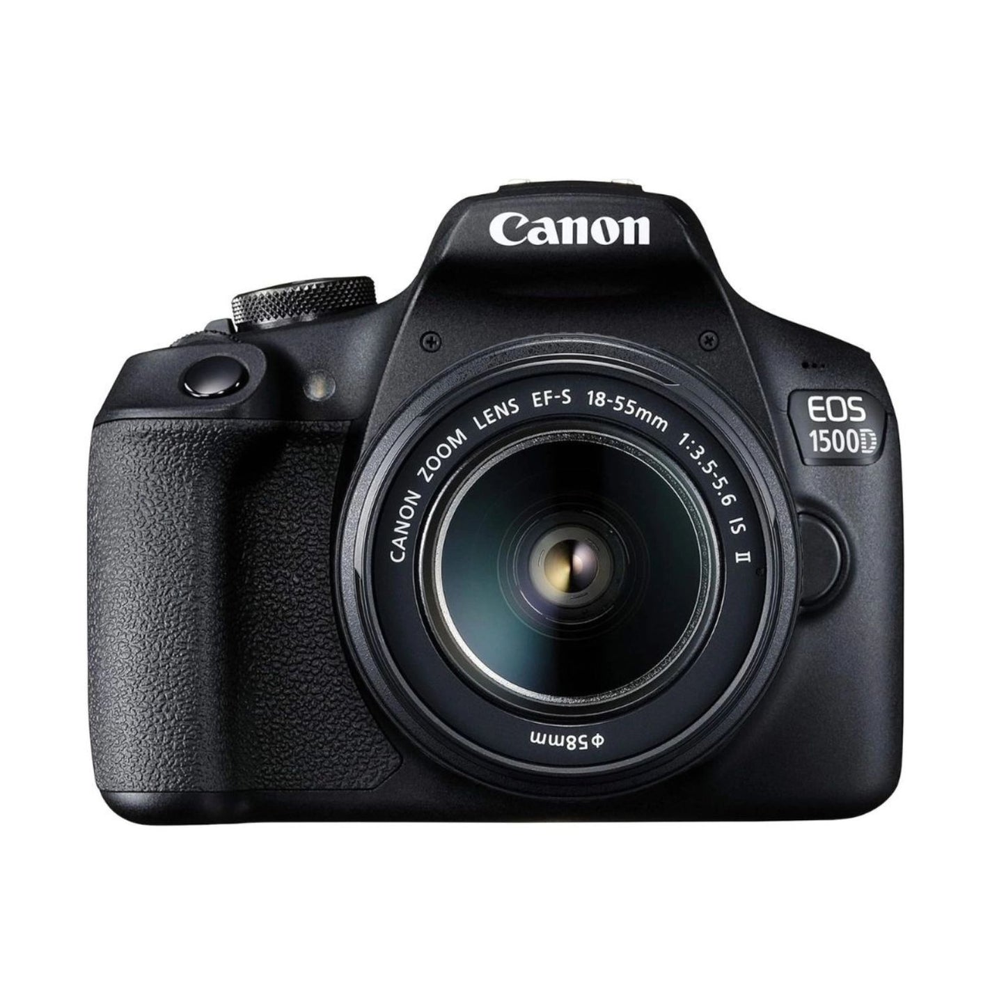 Canon EOS 1500D DSLR camera with 18-55mm lens, front view