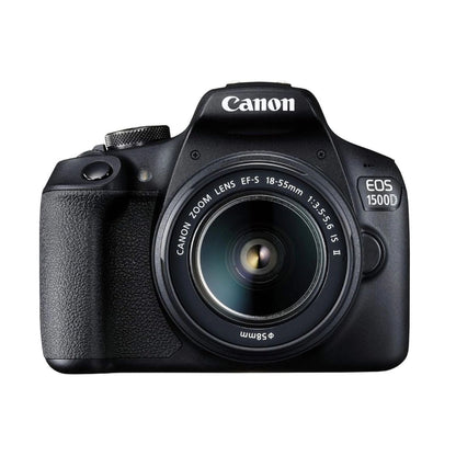 Canon EOS 1500D DSLR camera with 18-55mm lens, front view