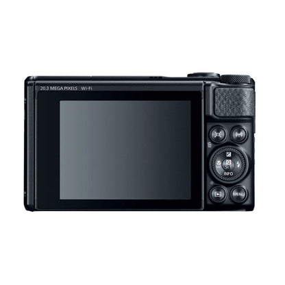 PowerShot SX740 HS rear LCD screen with control buttons and navigation dial