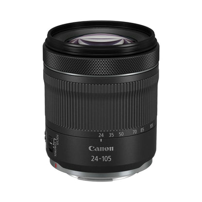 Black RF 24-105mm lens with textured grip and front glass element
