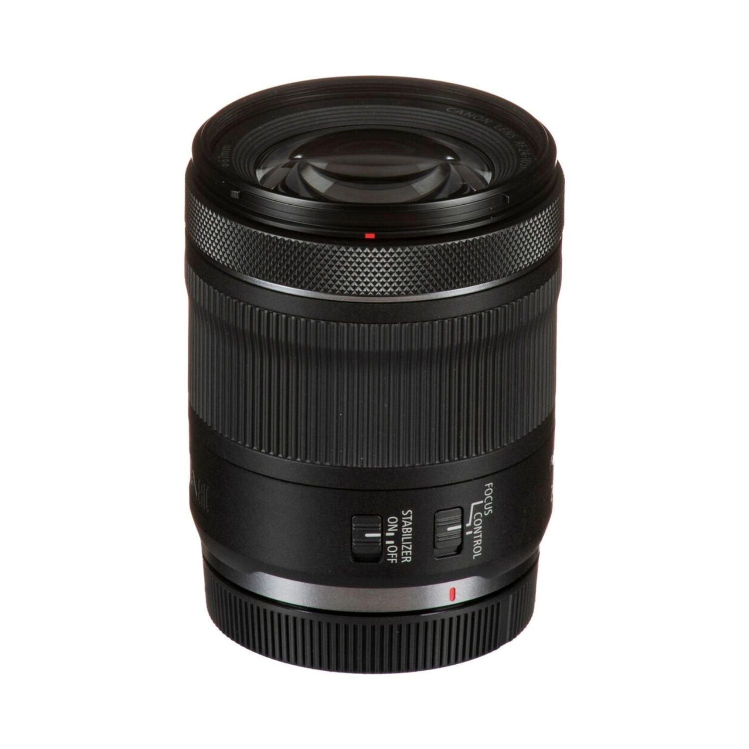Black RF 24-105mm lens side controls and focal markings 24–105