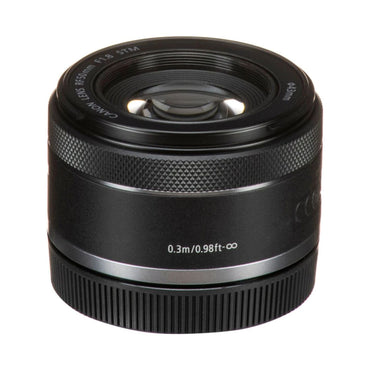 RF 50mm f/1.8 STM lens, black barrel with engraved distance markings