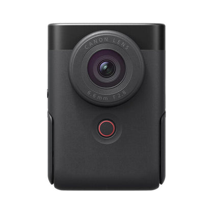 Vlog-Kamera PowerShot V10: schwarze Front mit Objektiv und rotem Aufnahme-Ring