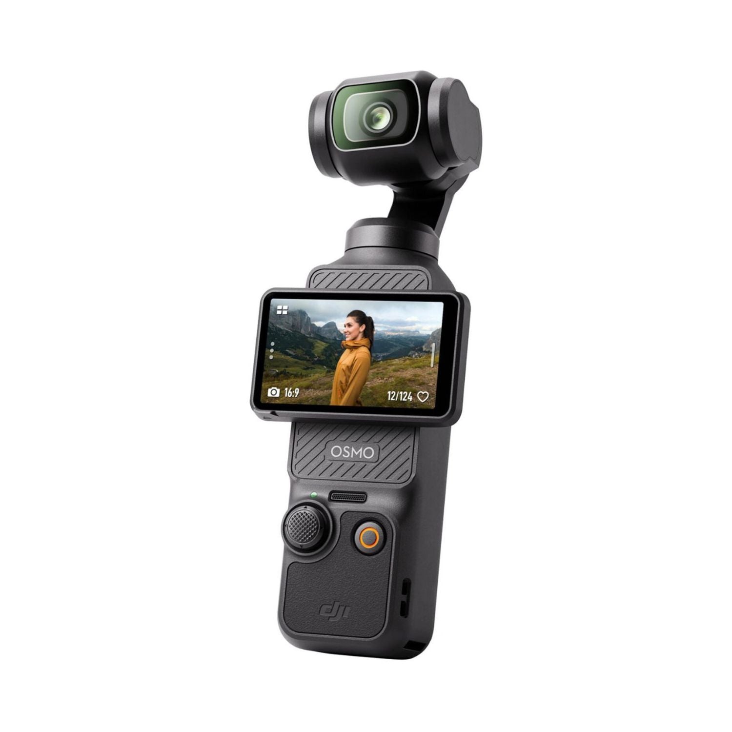 Osmo Pocket 3 action camera on gimbal with front touchscreen, black