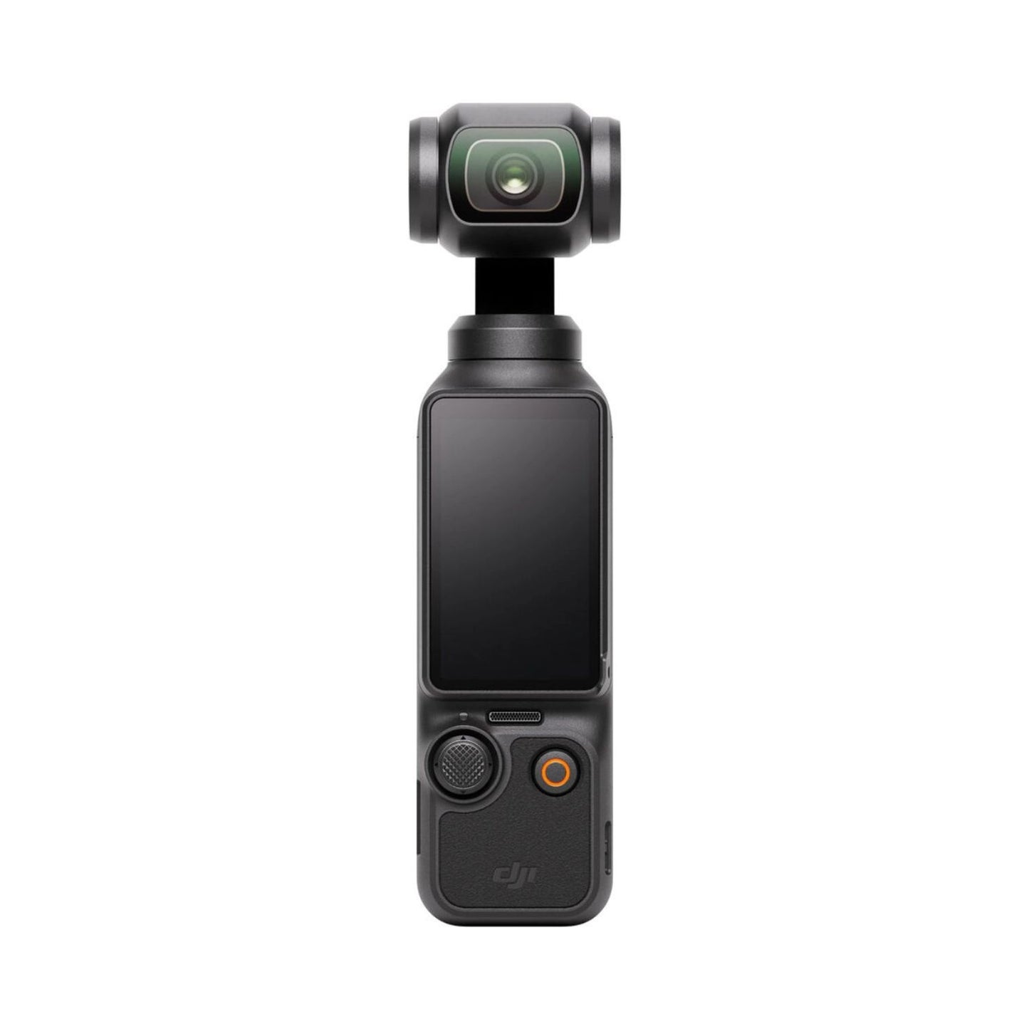 Osmo Pocket 3 action camera front view with lens module and controls, black