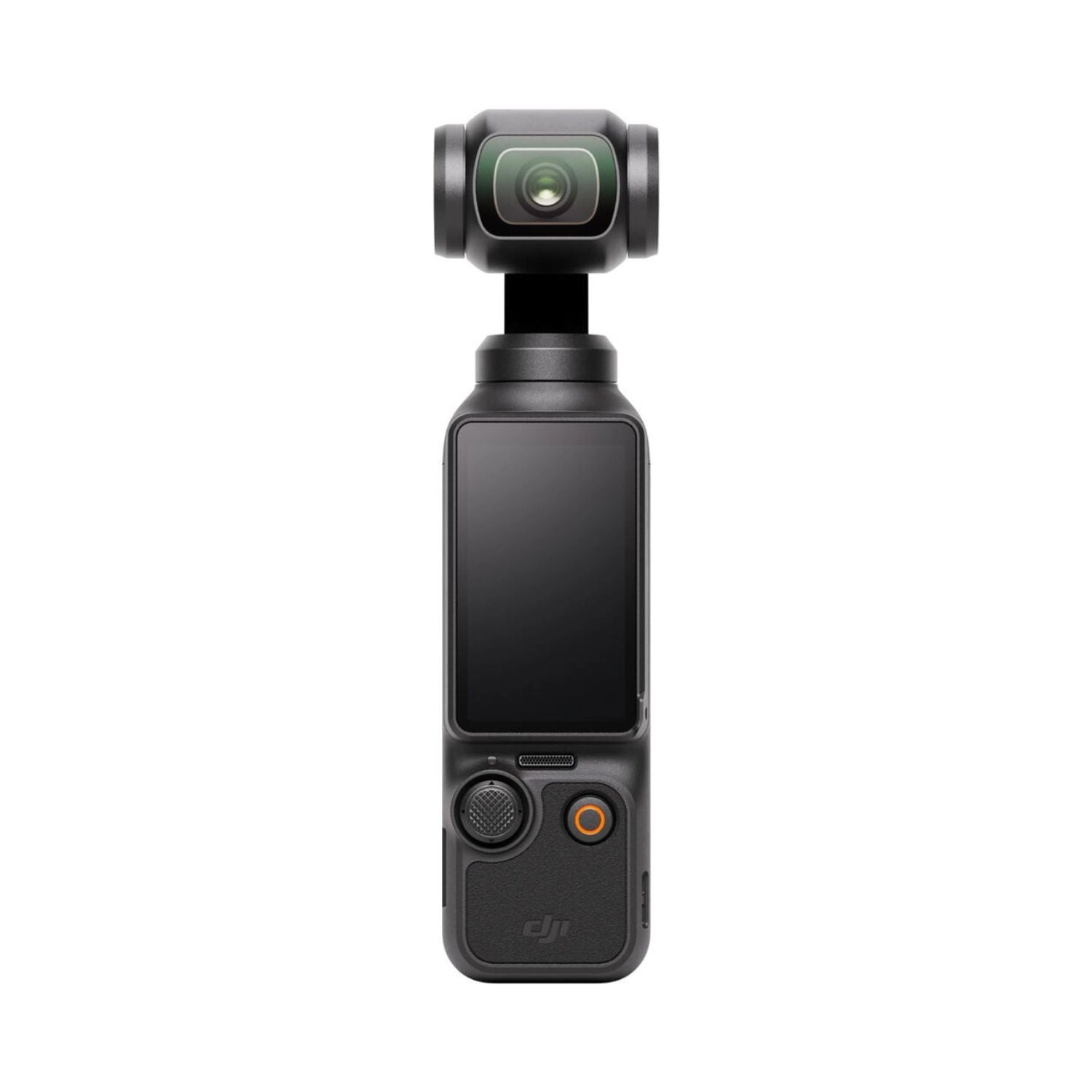 Osmo Pocket 3 action camera front view with lens module and controls, black