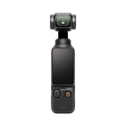 Osmo Pocket 3 action camera front view with lens module and controls, black