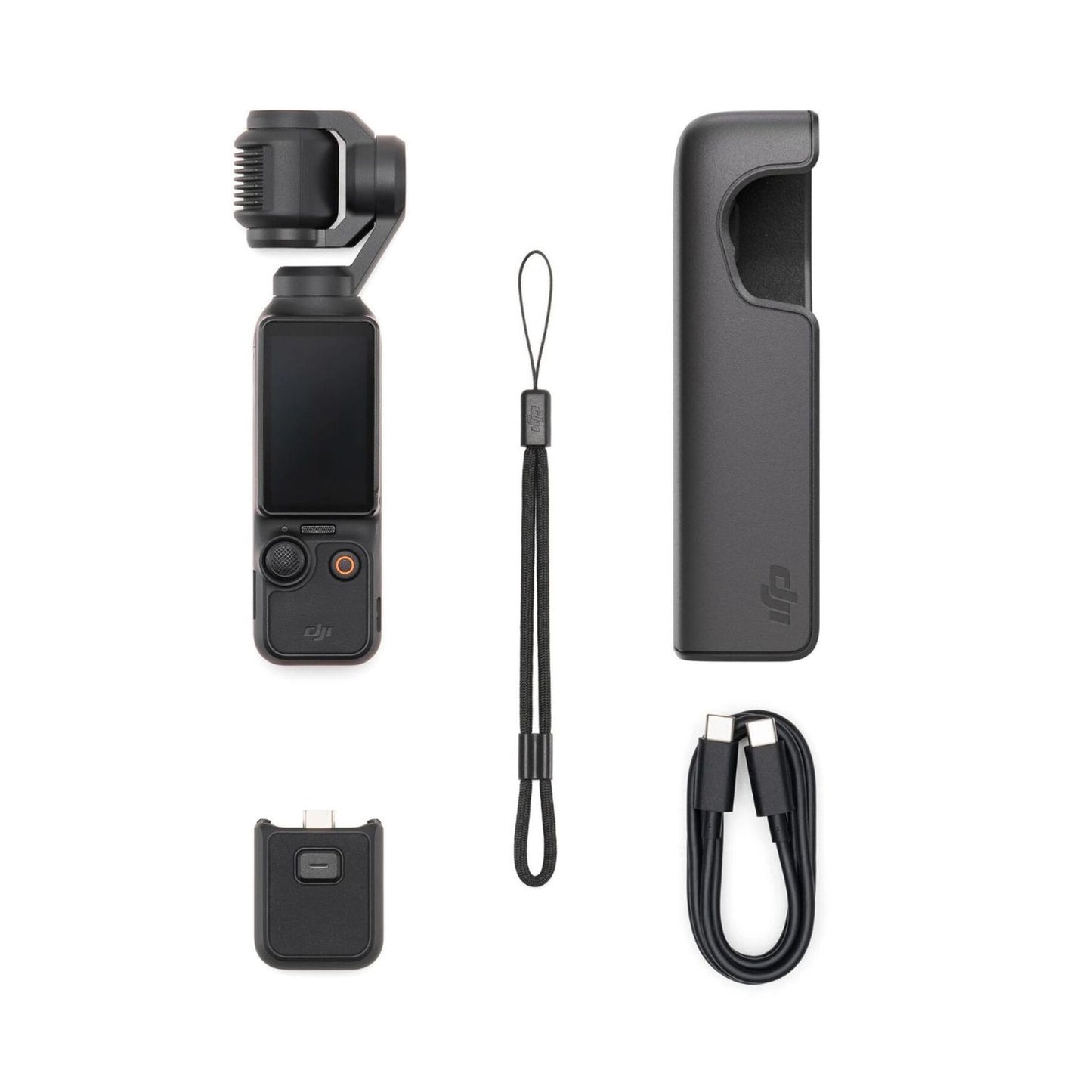 Osmo Pocket 3 action camera bundle: case, strap, cable, and grip, black