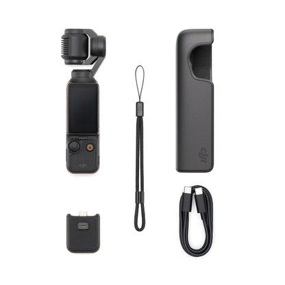 Osmo Pocket 3 action camera bundle: case, strap, cable, and grip, black