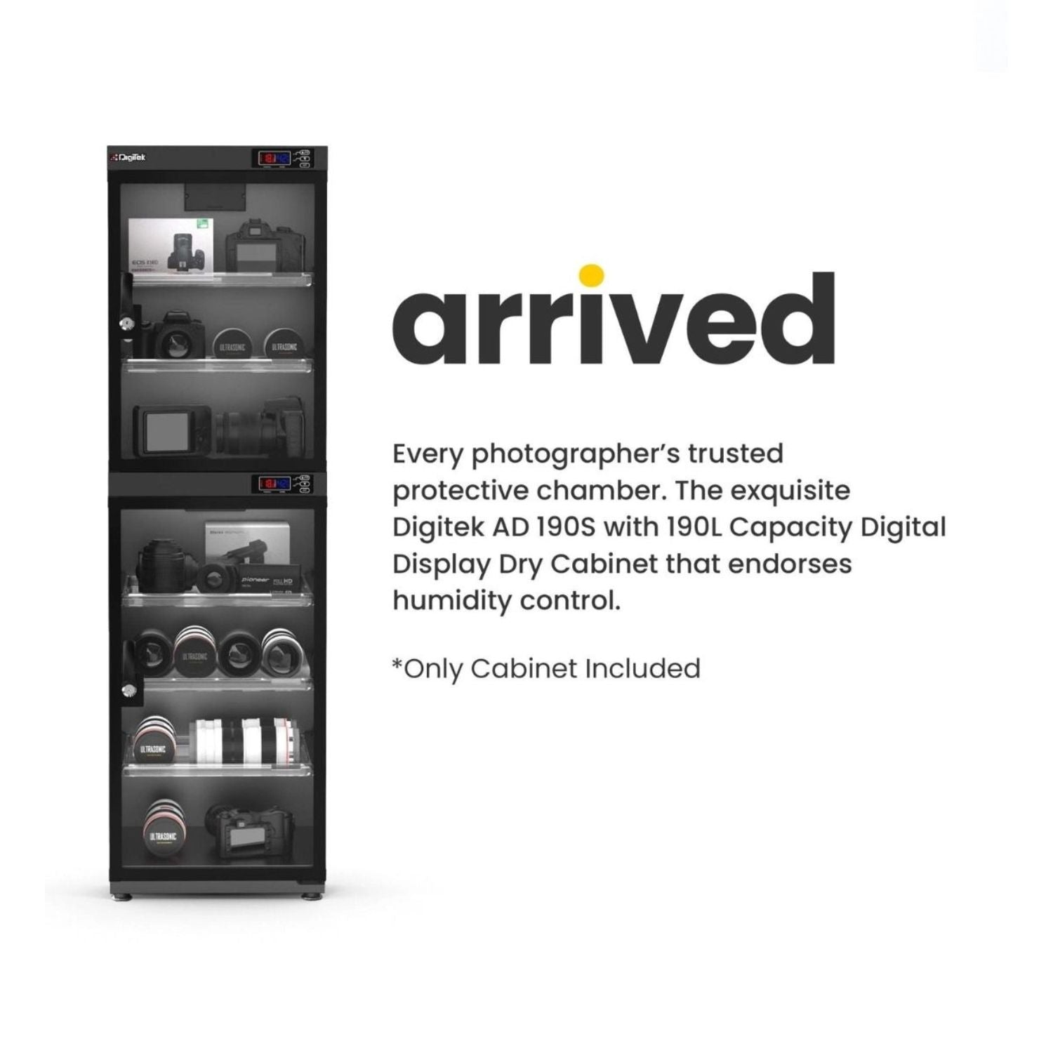 Dry cabinet with humidity controller and adjustable interior compartments