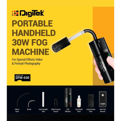 Portable handheld 30W fog machine on product box, with sponge nozzle and handle