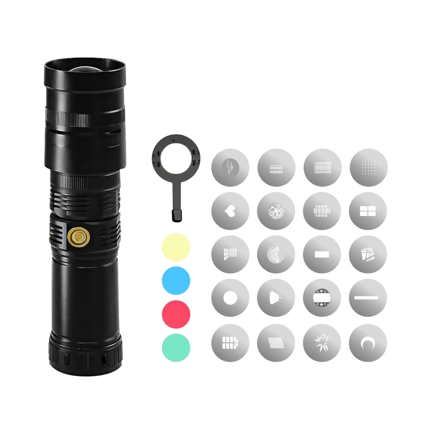 Schwarz tragbarer Torch-Projektor mit Snoot-Aufsatz und Zoomringen