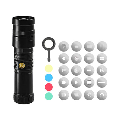 Schwarz tragbarer Torch-Projektor mit Snoot-Aufsatz und Zoomringen